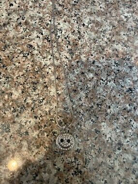 Silver Smiley Face Crystal Pendant Necklace